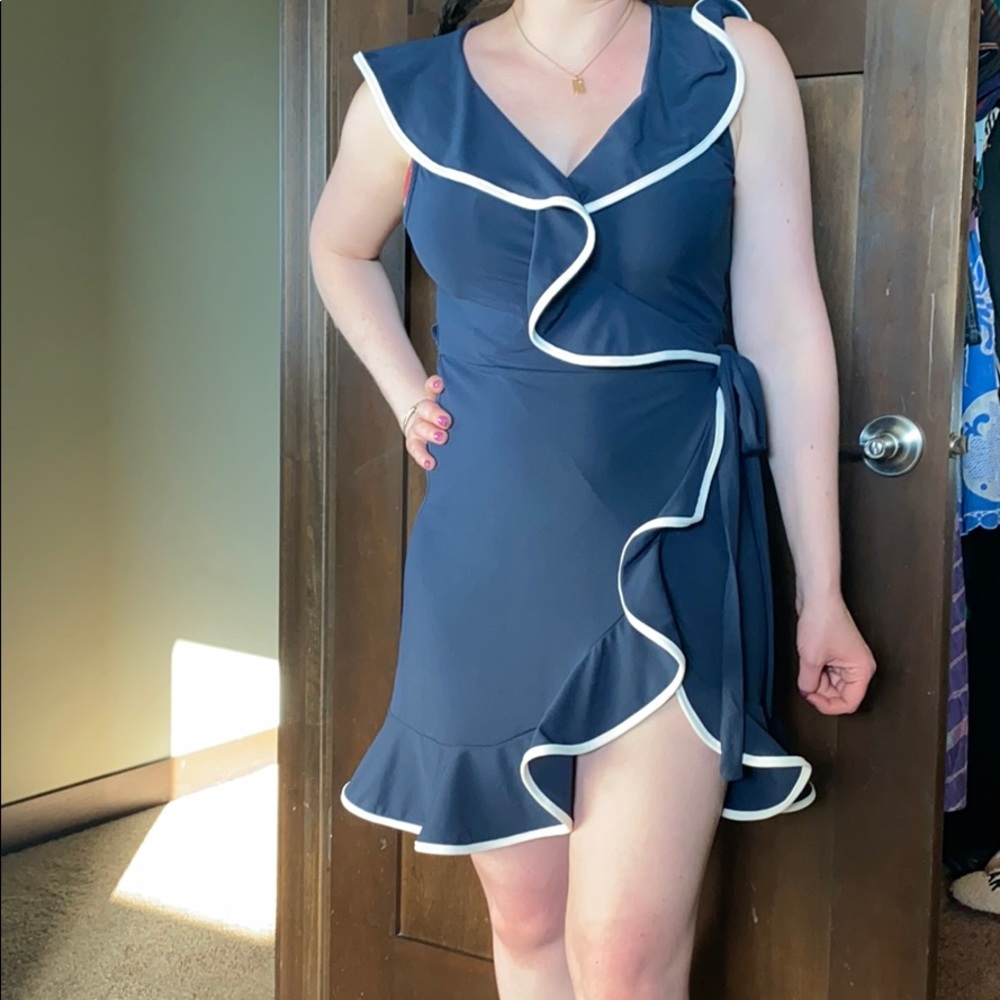 She and sky navy blue ruffle dress